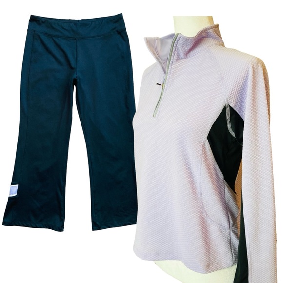 Champion Women's purple/black long sleeve top and cropped workout pant set, Sz M - Picture 1 of 16